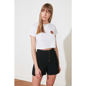 Trendyol White Printed Crop Knitted T-Shirt