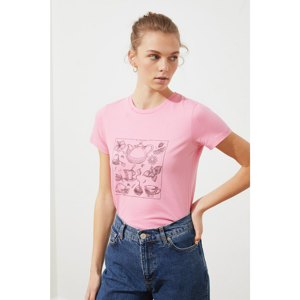 Trendyol Pink Printed Basic Knitted T-Shirt