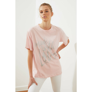 Trendyol Pink Printed Boyfriend Knitted T-Shirt
