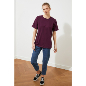 Trendyol Purple Arm Embroidered Boyfriend Knitted T-Shirt