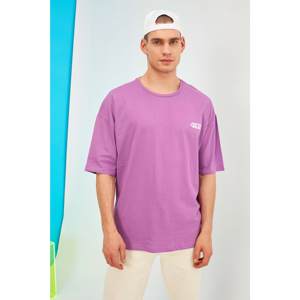 Trendyol Purple Men's Short Sleeve Oversize Back Printed T-Shirt