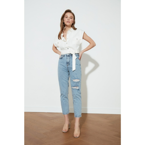 Trendyol High Waist Mom Jeans WITH Blue Ripped DetailING