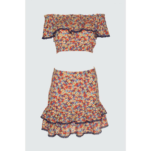 Trendyol Floral Patterned Carmen Collar Top and Bottom Set