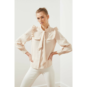 Trendyol Beige Ruffle Upright Collar Blouse