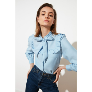 Trendyol Light Blue Ruffle Upright Collar Blouse