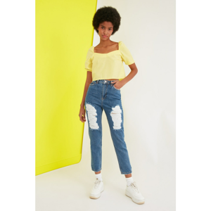 Trendyol High Waist Mom Jeans WITH Blue Ripped DetailING