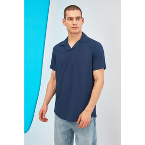 Trendyol Navy Blue Men's Regular Fit Apaş Collar Half Pat Shirt