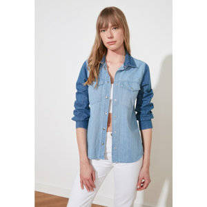 Trendyol Blue Color Block Denim Shirt