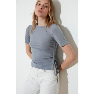 Trendyol Grey Ruffled Knitted Blouse