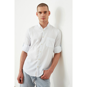 Trendyol White Male Slim Fit Button Collar Striped Epaulette Shirt