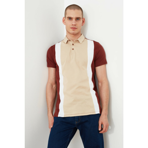 Trendyol Beige Men Slim Fit Color Block Short Sleeve Polo Neck T-shirt