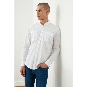 Trendyol White Male Slim Fit Double Pocket Cover ButtonEd Collar Shirt