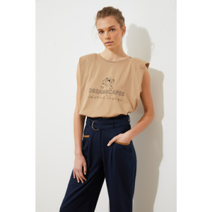 Trendyol Mink Printed Vatka Basic Knitted T-Shirt