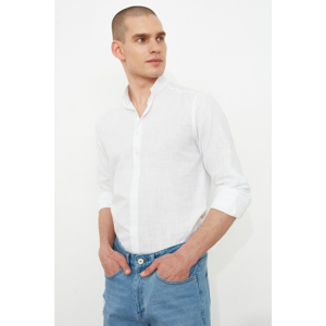 Trendyol White Male Slim Fit Judge Collar Half Pat Epaulette Shirt