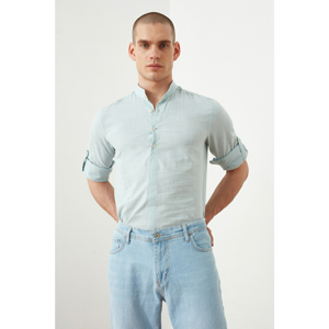 Trendyol Mint Male Slim Fit Judge Collar Half Pat Epaulette Shirt