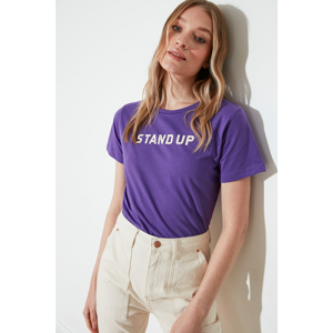 Trendyol Purple Printed Basic Knitted T-Shirt