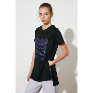Trendyol Basic Knitted T-Shirt WITH Black Printed Slit