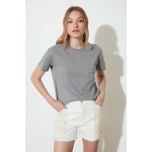 Trendyol Grey Embroidered Semifitted Knitted T-Shirt