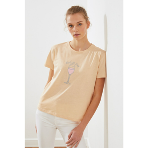 Trendyol Stone Embroidered Semifitted Knitted T-Shirt