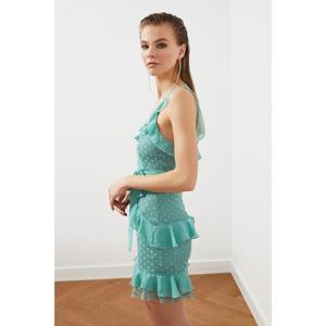 Trendyol Mint Ruffle Polka Dot Tulle Dress