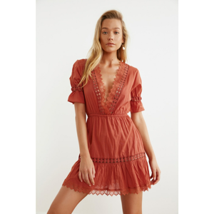Trendyol Vual Beach Dress with Brown Ribbon Accessory