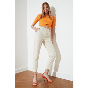 Trendyol Ekru Pocket Detail High Waist Mom Jeans