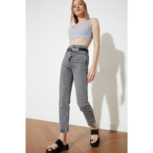 Trendyol Grey Belt High Waist Bootcut Jeans