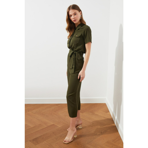 Trendyol Khaki Belt Shirt Collar Jumpsuit