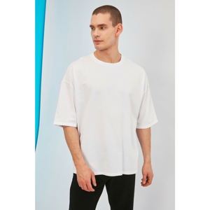 Trendyol White Male Oversize Back Printed Bike Collar T-Shirt