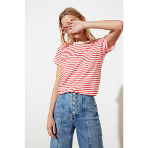 Trendyol Red Striped Basic Knitted T-Shirt