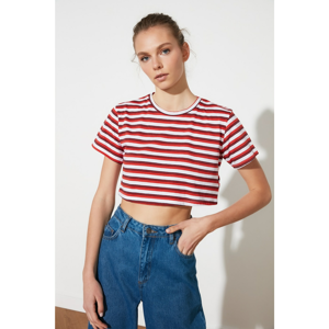 Trendyol Red Striped Super Crop Knitted T-Shirt