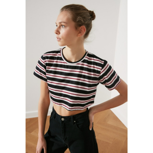 Trendyol Black Striped Super Crop Knitted T-Shirt