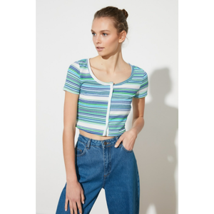 Trendyol MulticolorEd Striped Wide Collar Knitted Blouse