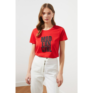 Trendyol Red Printed Basic Knitted T-Shirt
