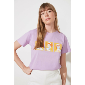 Trendyol Lilac Semi-fitted Printed Knitted T-Shirt