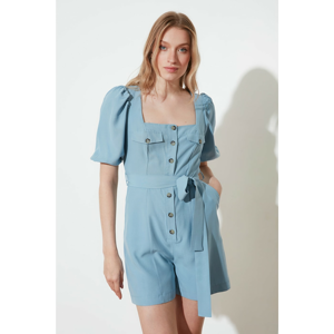 Trendyol Indigo Belt Button DetailIng Jumpsuit