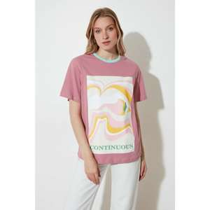 Trendyol Rose Dry Boyfriend Printed Knitted T-Shirt