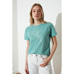 Trendyol Mint Embroidered Semifitted Knitted T-Shirt