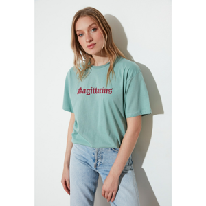 Trendyol Mint Sagittarius Printed Boyfriend Knitted T-Shirt