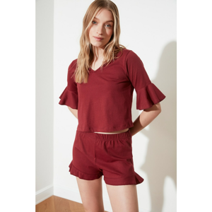 Trendyol Mürdüm Ruffle Detailed Knitted Pyjama Set