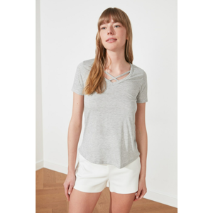 Trendyol Gray Cross Rope Detail Knitted T-Shirt