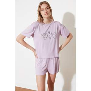 Trendyol Lilac Printed Knitted Pyjama Set