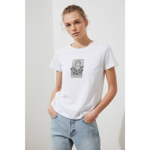 Trendyol White Printed Basic Knitted T-Shirt