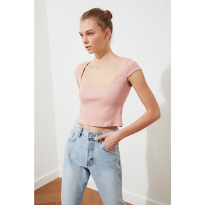 Trendyol Salmon Square Collar Crop Knitted Blouse
