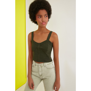 Trendyol Khaki Cup Detail Crop Knitted Blouse