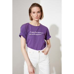 Trendyol Purple Printed Loose Knitted T-Shirt