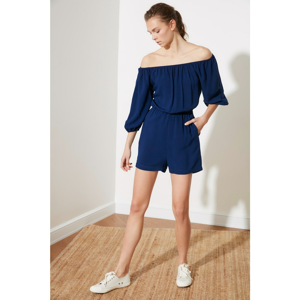 Dark Blue Short Jumpsuit with Exposed Trendyol Shoulders - Women