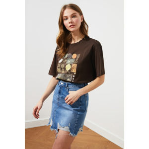 Trendyol Brown Printed Knitted T-Shirt