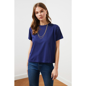 Trendyol Navy Blue Patch Embroidered Semifitted Knitted T-Shirt