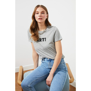 Trendyol Gray Printed Basic Knitted T-Shirt
